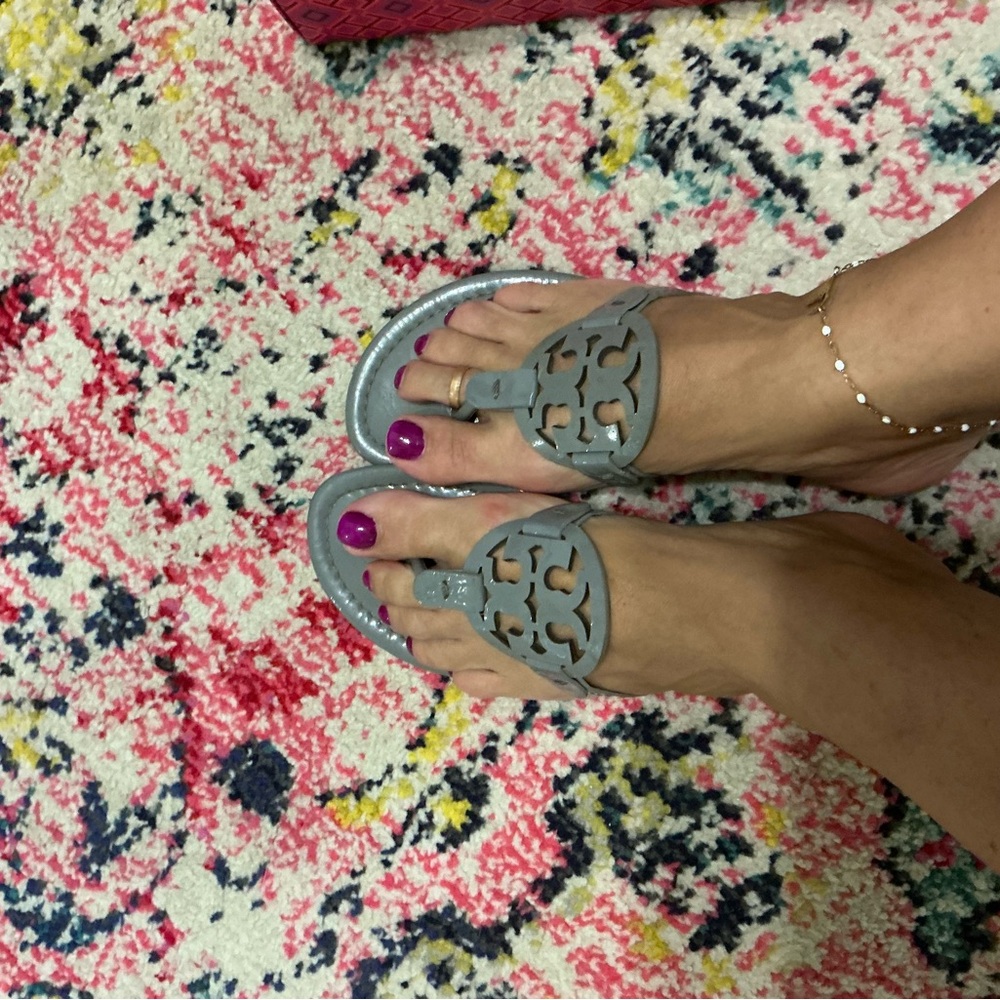 Tory Burch MALTA Gray Logo Sandals